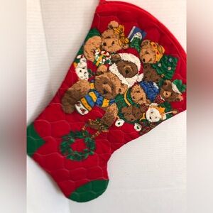 Vtg Quilted Teddy Bear Stocking